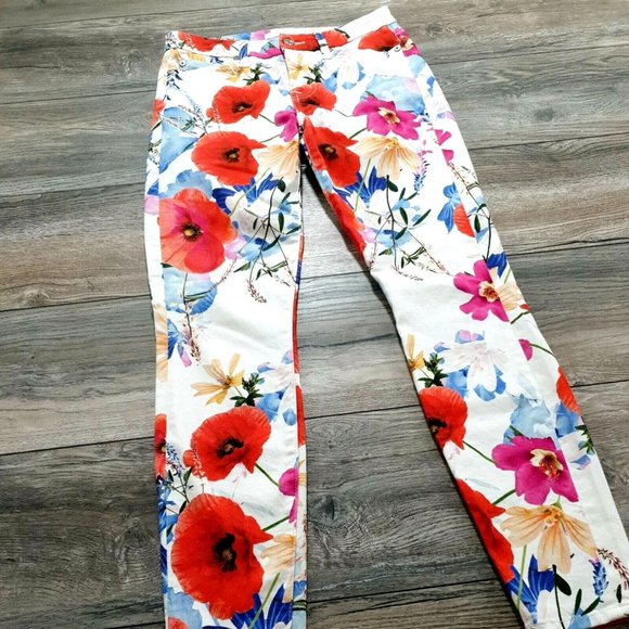 7 for all Mankind Jeans 25 White Floral Slim Skinny Stretch Dress Casual Pants - Picture 2 of 12